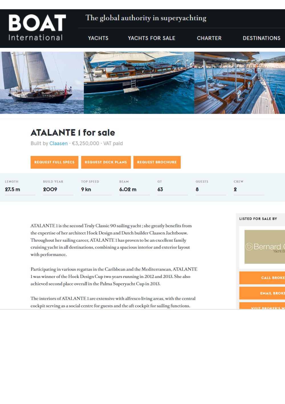 Sailing Yacht ATALANTE 1 in BOAT INTERNATIONAL!